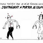 Una coppia Tunisina, sotto la legge di Finanza 2018. Si aiutano per portare il paniere della spesa. A couple under the 2018 fiancial law: helping one the other to bear their purchases